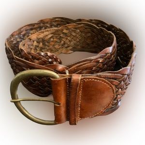 Saks Fifth Avenue Womens Braided Leather Belt Woven Brown Italy Size Large